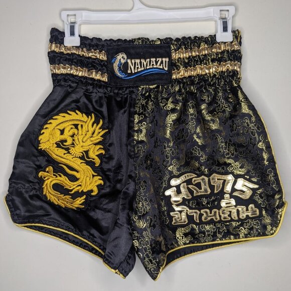 NAMAZU Dragon Muay Thai MMA Boxing Kickboxing Shorts in Black & Gold, Size Large - Picture 4 of 11